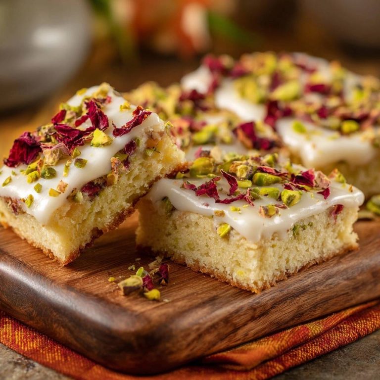 Saftige Pistazien-Rosen-Schnitten – Rezept