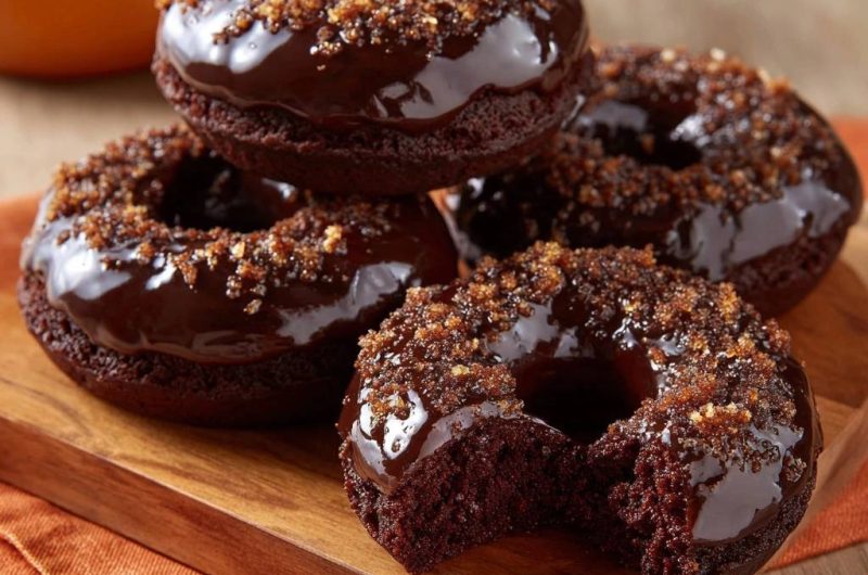 Schoko-Donuts mit Glasur & Zuckertopping