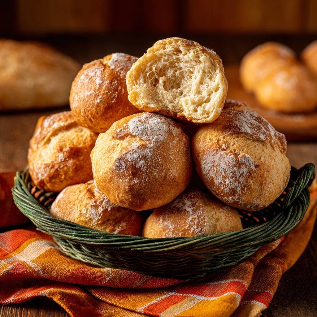 Fluffige Puderzucker-Brötchen angeschnitten, um die luftige Krume und das weiche Innere zu zeigen.