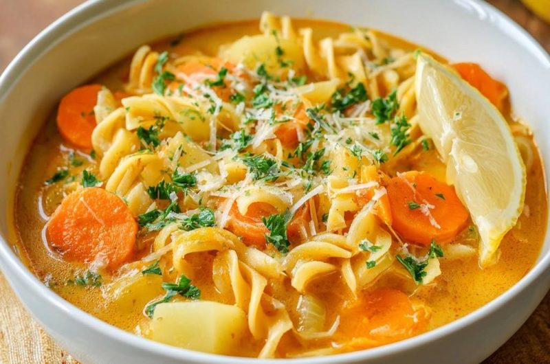 Cremige Karotten-Kartoffel-Nudelsuppe