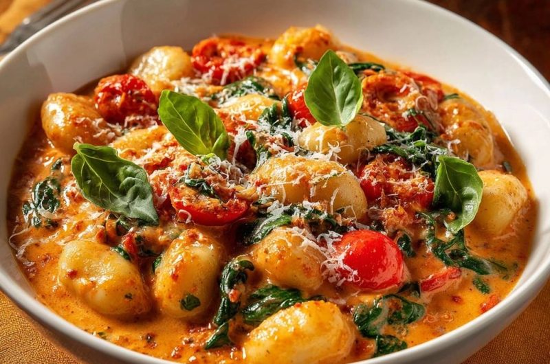 Cremige Tomaten-Gnocchi mit Spinat