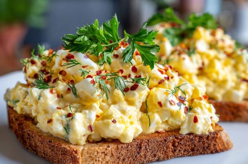 Cremiger Dill-Eiersalat auf Brot