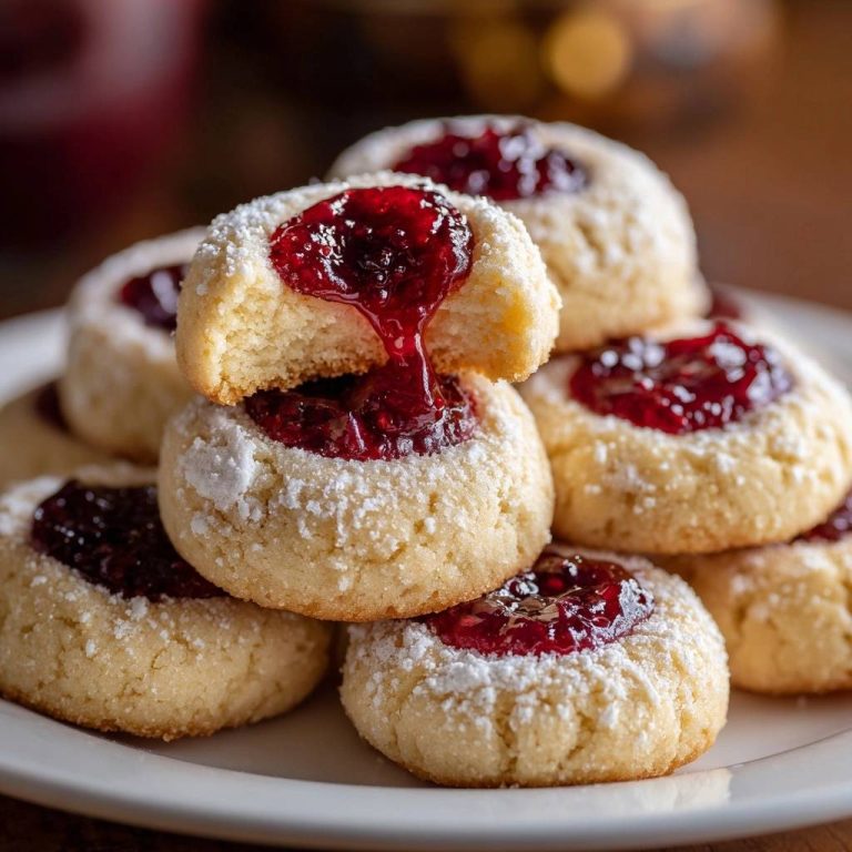 Himbeermarmeladen-Puderplätzchen (Nie wieder auslaufende Marmelade!)