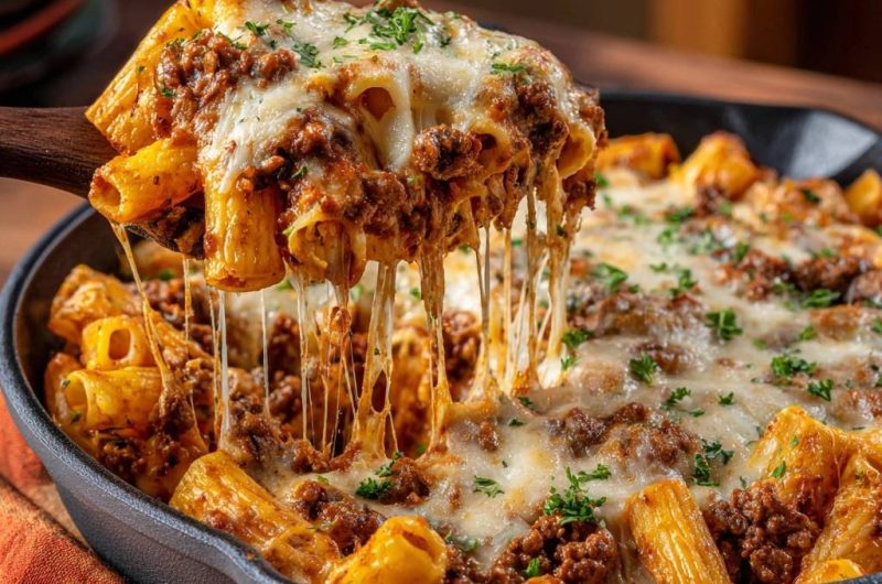 Käseüberbackener Rigatoni mit Hackfleischsoße (Nie wieder matschige Nudeln)