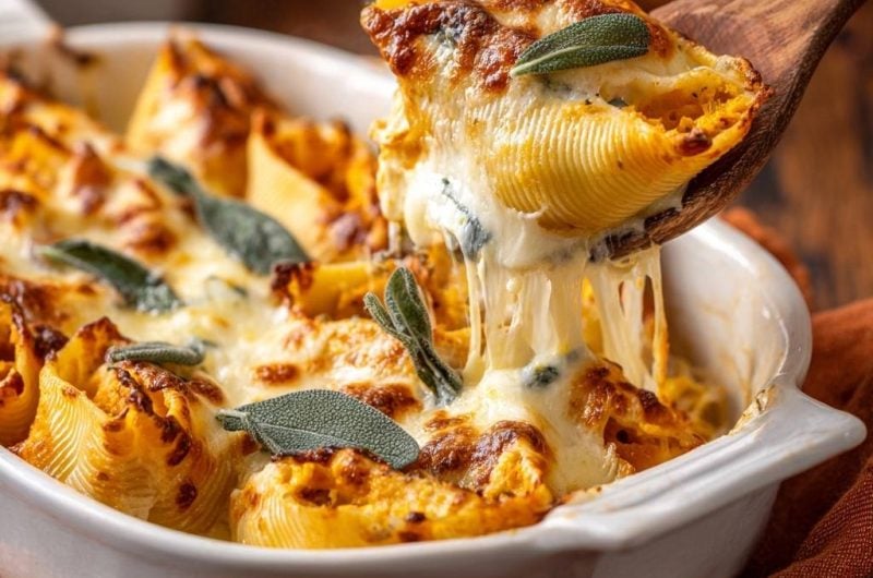 Kürbis gefüllte Muschelnudeln mit Salbei (Nie wieder suppige Kürbisfüllung!)