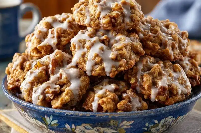 Knusprige Hafer-Walnuss-Cookies mit Vanille-Guss