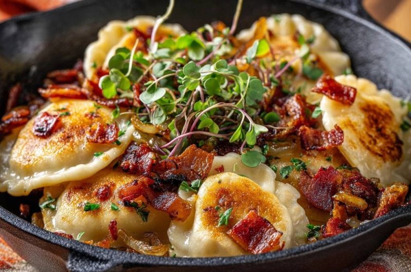 Knusprige Pfannen-Pierogi mit Speck und Zwiebeln (Nie wieder klebende Pierogi!)
