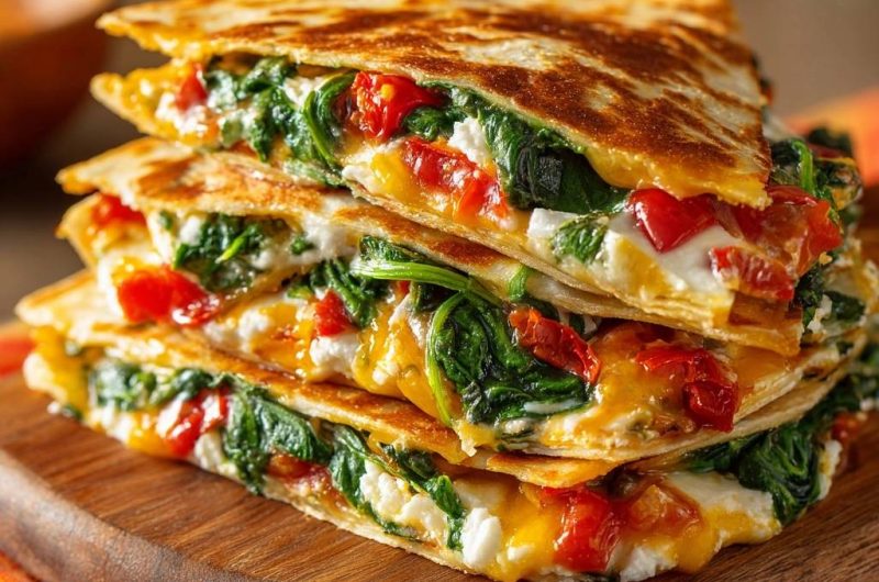 Knusprige Spinat-Paprika-Feta-Quesadillas