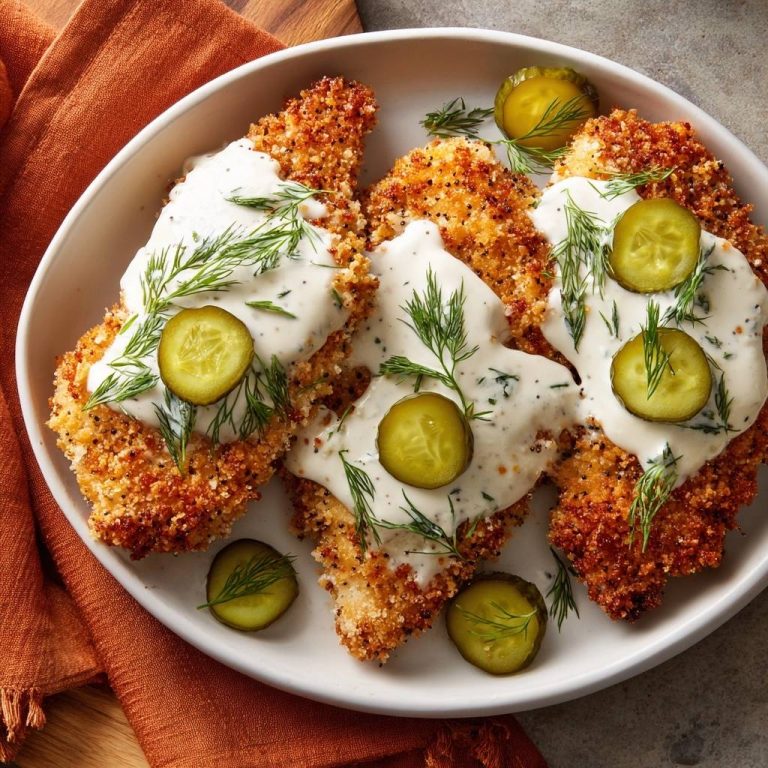 Knuspriges Hähnchen mit Dill-Gurken-Sauce – Rezept