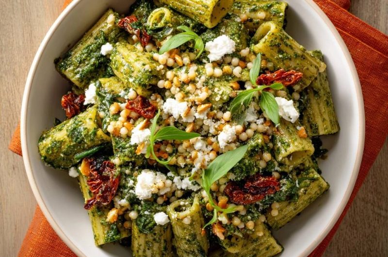 Rigatoni mit Pesto, Tomaten und Feta (Nie wieder matschige Nudeln)
