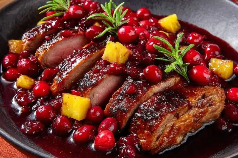 Saftige Entenbrust mit Cranberry-Ananas-Sauce