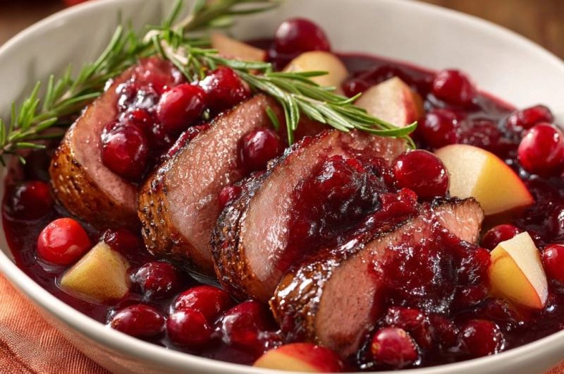 Saftige Entenbrust mit Preiselbeer-Apfel-Soße