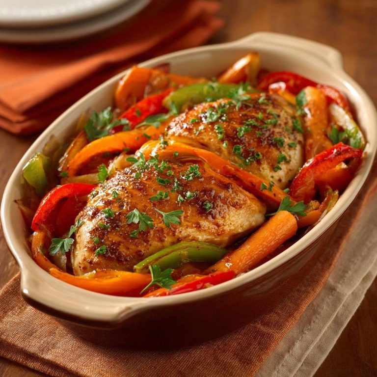 Saftiges Ofenhähnchen mit Paprikagemüse Rezept