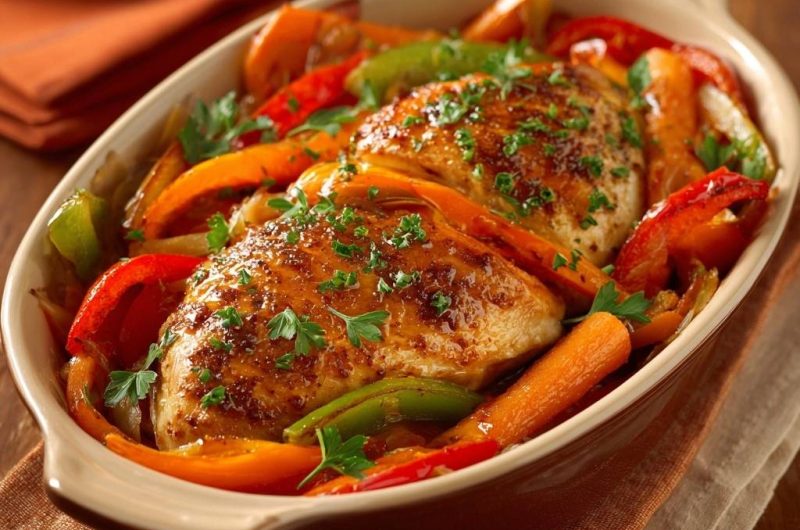 Saftiges Ofenhähnchen mit Paprikagemüse