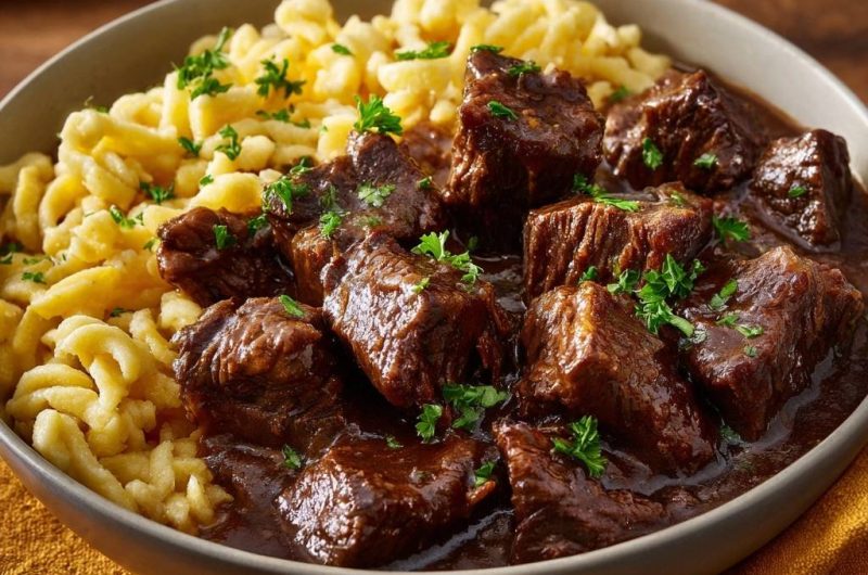Saftiges Rindergulasch mit Spätzle