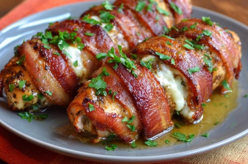 Speck-umwickeltes Feta-Hähnchen