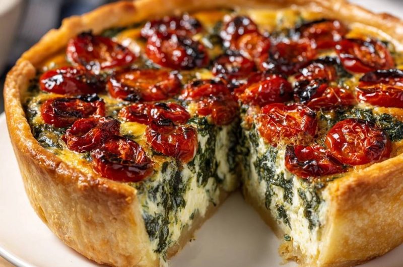 Spinat-Feta-Quiche mit gerösteten Tomaten