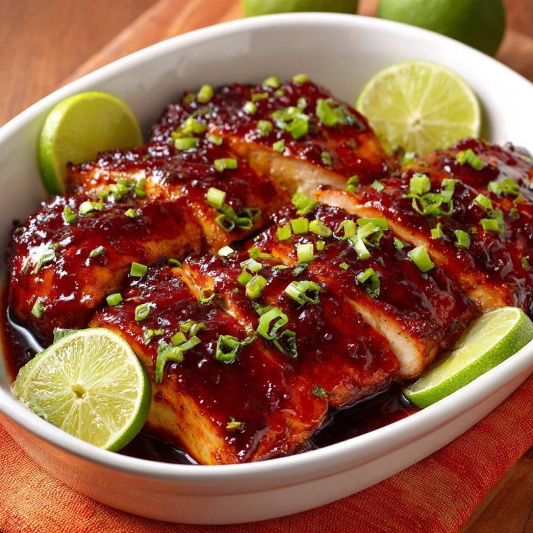 Teriyaki-Hähnchen mit Limette, angeschnitten serviert in einer weißen Schüssel, garniert mit Frühlingszwiebeln und Limettenspalten.