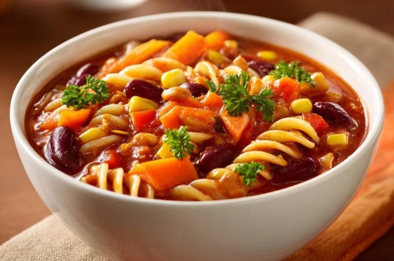 Bunte Fusilli-Bohnen-Suppe
