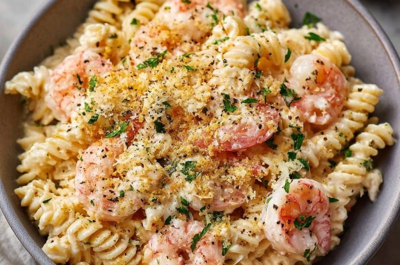 Cremige Fusilli mit Garnelen