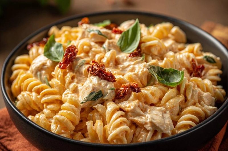 Cremige Fusilli mit Hähnchen und getrockneten Tomaten