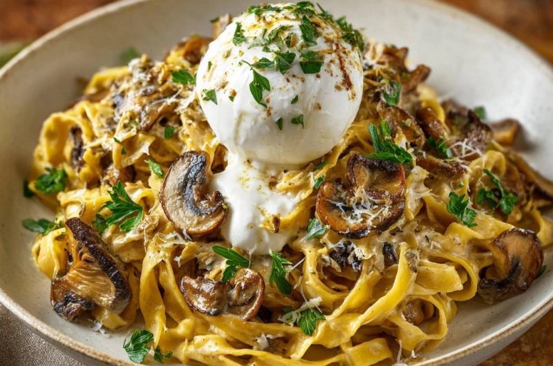 Cremige Pilz-Tagliatelle mit Burrata