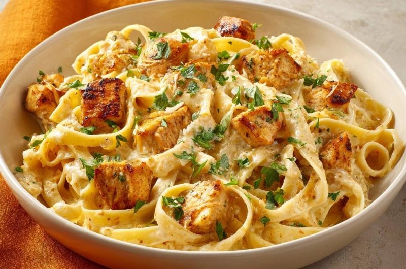 Cremige Tagliatelle mit Goldbraunem Hähnchen