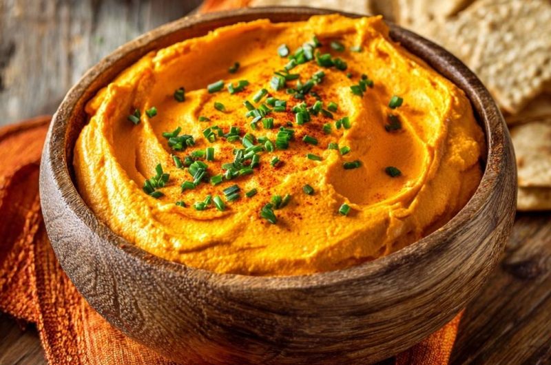 Cremiger Karotten-Dip mit Pita-Chips