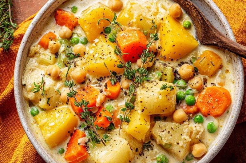 Cremiger Kichererbsen-Gemüseeintopf mit Thymian