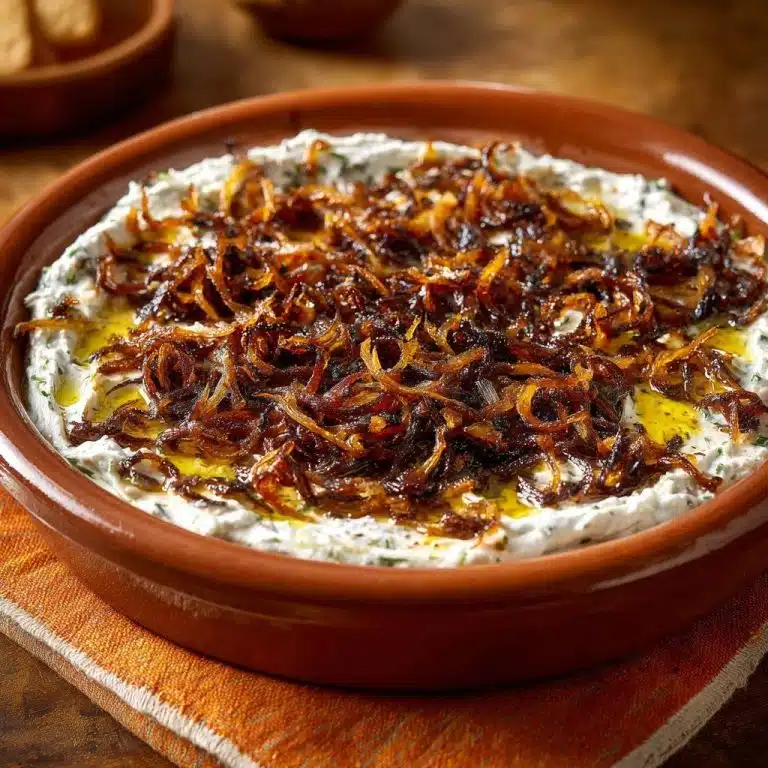 Cremiger Kräuter-Joghurt-Dip mit knusprigen Zwiebeln