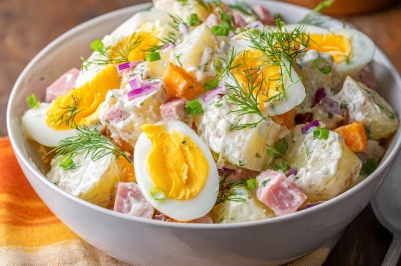 Cremiger Schinken-Kartoffelsalat mit Ei & Dill