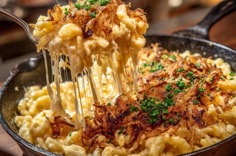 Cremiges Käsespätzle mit knusprigen Zwiebeln (Nie wieder klumpiger Käse!)