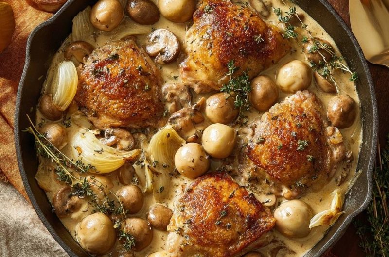 Cremiges Pilz-Hähnchen aus der Pfanne