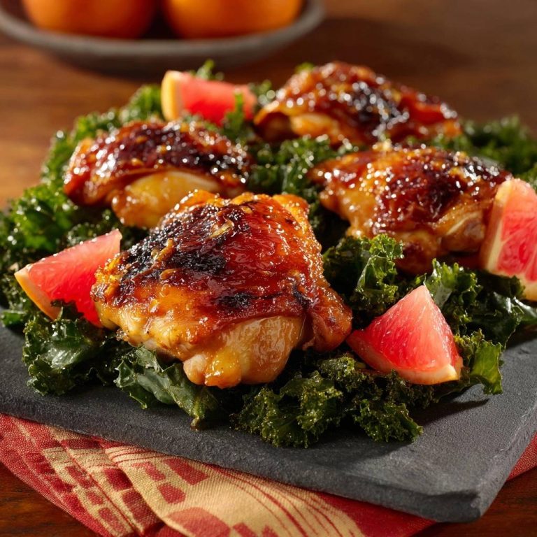 Glasierte Hähnchenschenkel auf Grünkohl: Außen knusprig