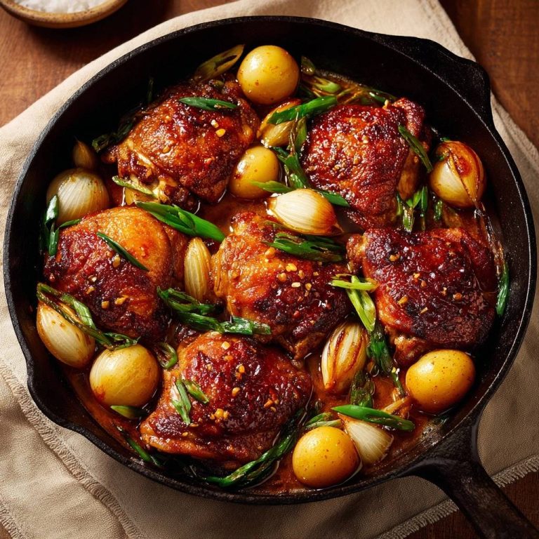 Glasierte Hähnchenschenkel aus der Pfanne: Knusprige Haut