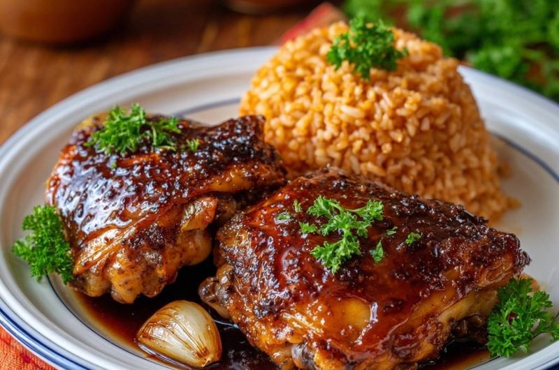 Glasierte Hähnchenschenkel mit Duftreis (Nie wieder trockenes Fleisch!)