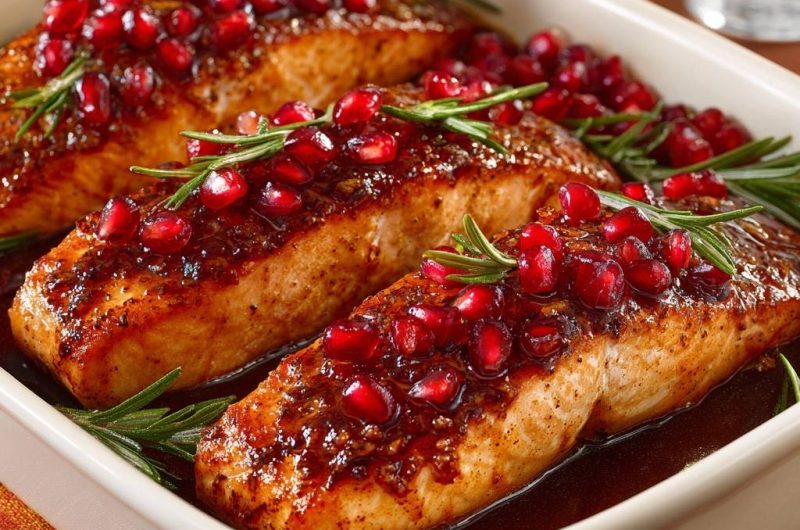 Glasierter Ofen-Lachs mit Granatapfel & Rosmarin