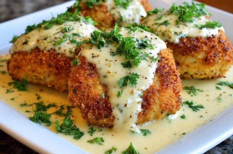 Goldbraune Fischfrikadellen mit Zitronen-Butter-Sauce