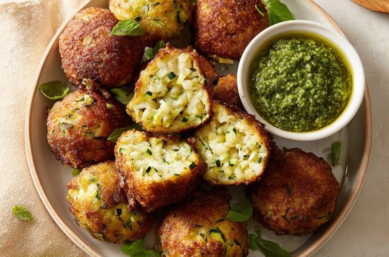 Goldbraune Zucchini-Käse-Bällchen