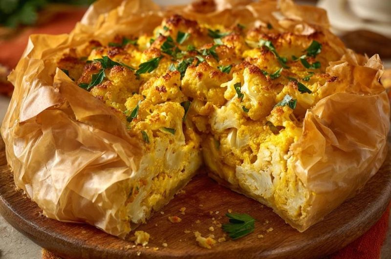 Goldgelbe Blumenkohl-Filo-Tarte