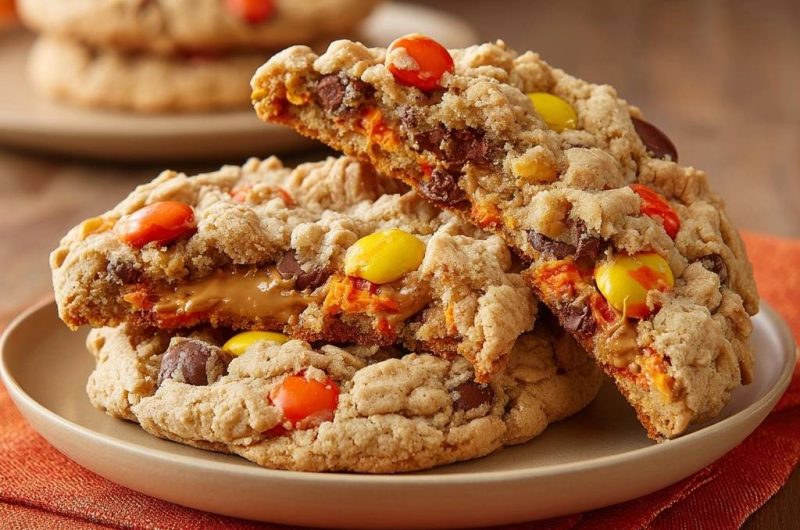 Herbstliche Erdnussbutter-M&M-Cookies (Nie wieder flache Kekse!)