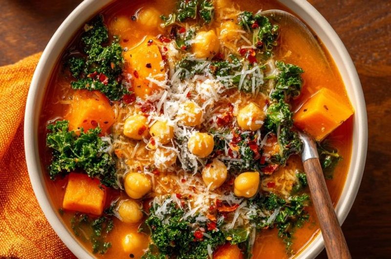 Herzhafter Kichererbsen-Eintopf mit Kürbis & Grünkohl