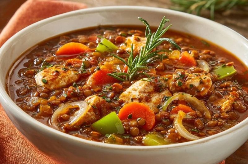 Herzhafter Linseneintopf mit Hähnchen