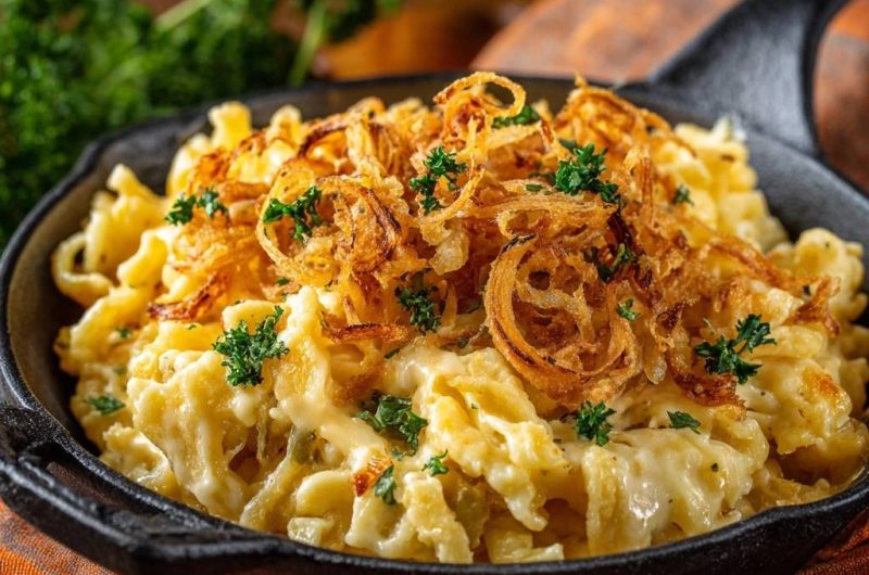 Käsespätzle mit knusprigen Zwiebeln