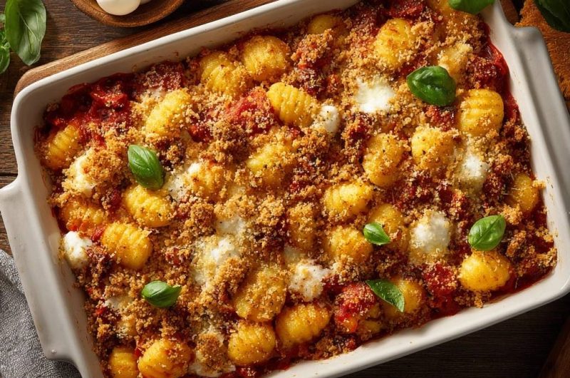 Knuspriger Gnocchi-Tomatenauflauf mit Mozzarella