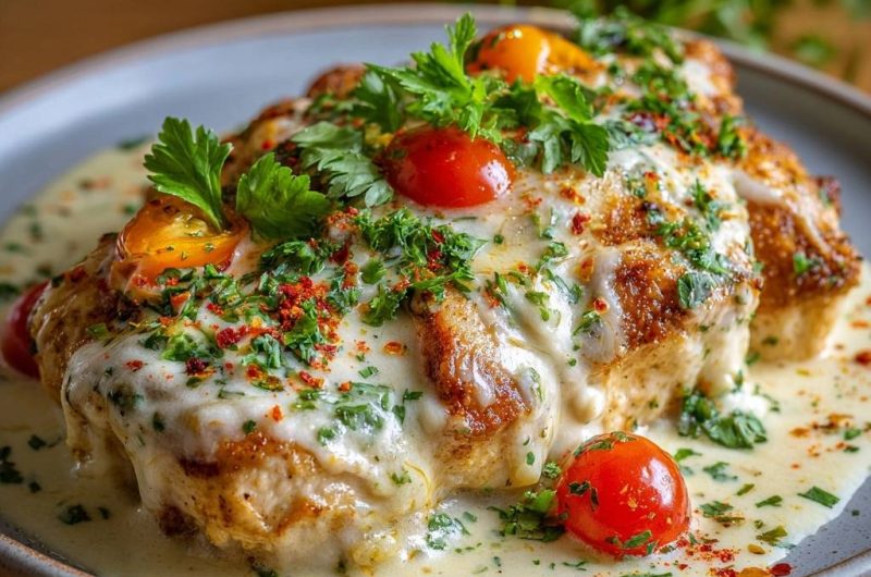 Knuspriges Hähnchen in cremiger Tomatensoße