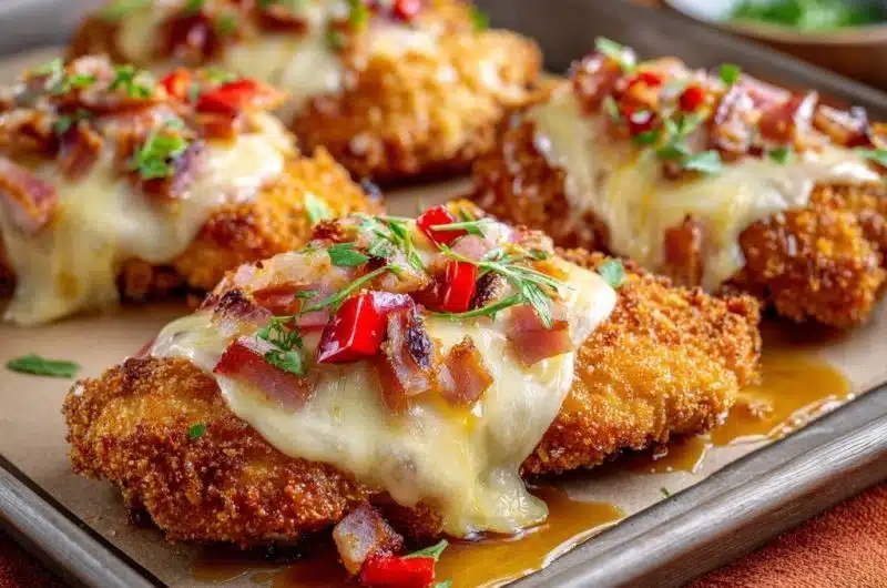 Knuspriges Panierhähnchen mit Bacon, Paprika & Käse