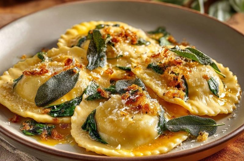 Ravioli in Salbeibutter mit Knusper-Topping