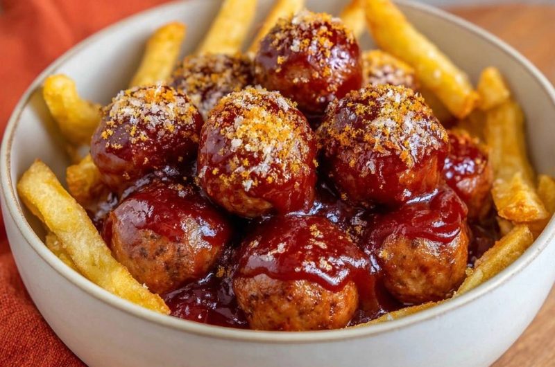 Saftige BBQ-Fleischbällchen mit Pommes