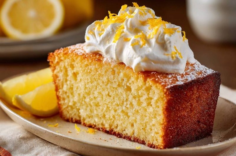 Saftiger Zitronenkuchen mit Sahnehaube